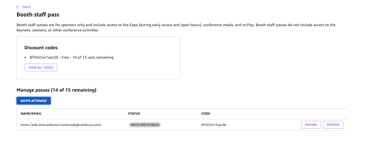 reInvent 2024 Edit Attendee Registration Pass Codes AWS Sponsorship